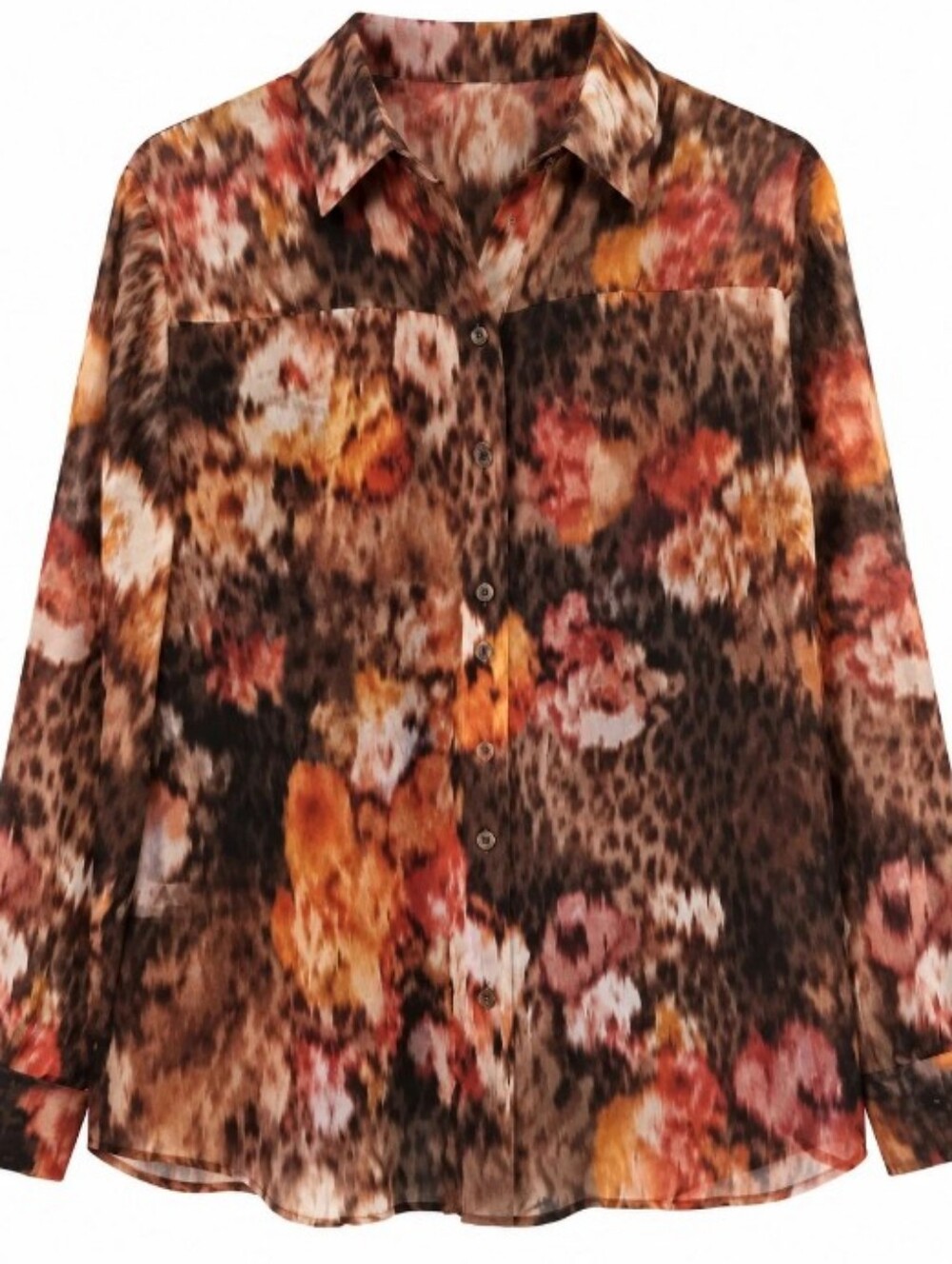 Chico's Floral Button-Down Blouse in Brown & Orange Size 3 Like New